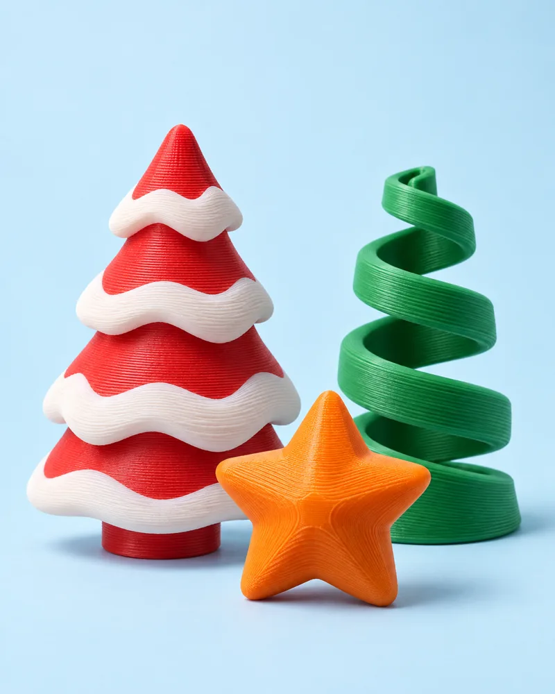 Christmas concept artwork with a printed tree, spiral fidget and star
